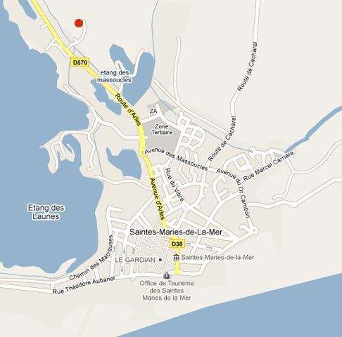 Localisation sur une carte de Les Arnelles, Hôtel avec Chevaux et Centre Equestre en Camargue