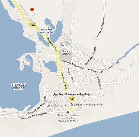 Localisation sur une carte de Les Arnelles, Hôtel avec Chevaux et Centre Equestre en Camargue